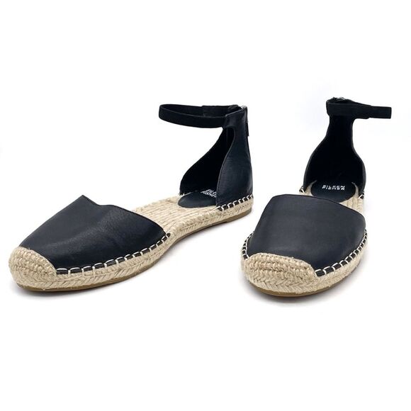 Eileen Fisher Lala Leather Espadrille Flats Black Size 8 Ankle Strap Sandals - Picture 4 of 15